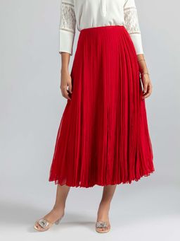 Torsha - Red Ruby Midi Skirt for Women