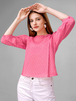 Masakali.Co - Women Round Neck Pink Printed Top