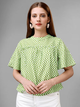 Masakali.Co - Women Green Zigzag Printed Cotton Blend Top