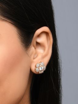 ToniQ - Luxurious Gold Plated American Diamond Floral Stud Earring for Women