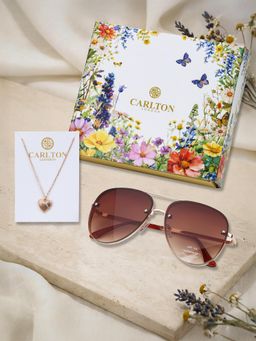 Carlton London - Women UV Protected Brown Lens Rectangle Sunglasses & Necklace (58)