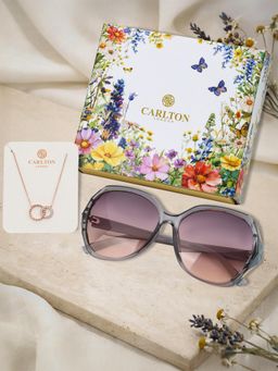 Carlton London - Women UV Protected Brown Lens Rectangle Sunglasses & Necklace (58)