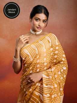 Likha - Jamdani Jacquard Mustard Saree with Unstitched Blouse LIKJAM01