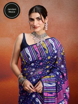 Likha - Jamdani Jacquard Navy Saree with Unstitched Blouse LIKJAM01