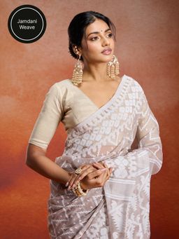 Likha - Jamdani Jacquard Brown Saree with Unstitched Blouse LIKJAM02