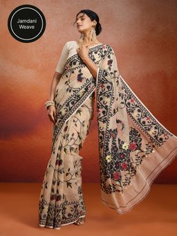 Likha - Jamdani Jacquard Beige Saree with Unstitched Blouse LIKJAM03