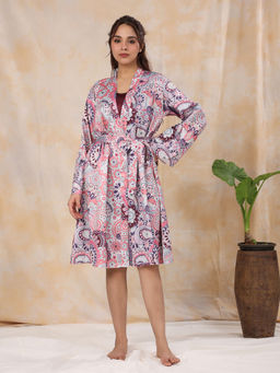 SAY - Ethnic Motifs Printed Satin Wrap Nightdress