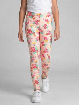 R&B - Girls Peach Cotton Lycra Leggings