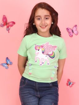 Cutecumber - Girls Green Cotton T-shirt