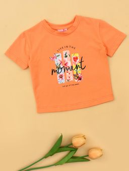 Cutecumber - Girls Orange Cotton T-shirt