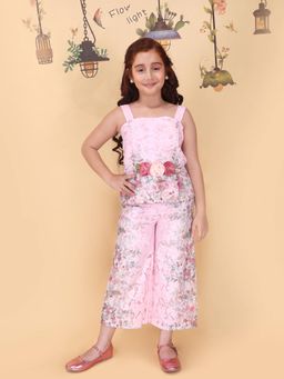 Cutecumber - Girls Pink Georgette Top, Pant