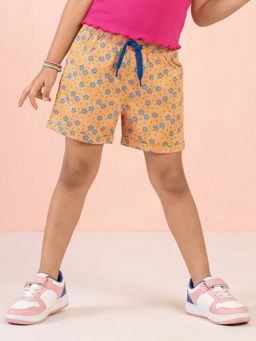 KiddoPanti - Girls Yellow Cotton Lycra Shorts