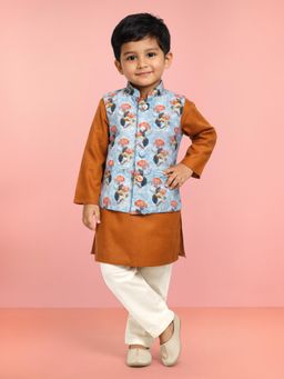 Vastramay - Boys Orange Cotton Blend Nehru Jacket with Kurta and Pyjama