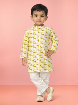 Vastramay - Boys Yellow Cotton Kurta with Pyjama