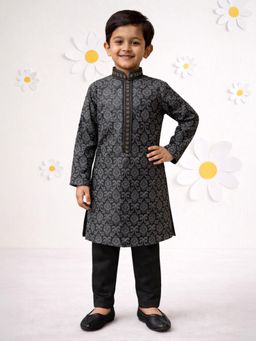 Vastramay - Boys Black Silk Blend Kurta with Pyjama