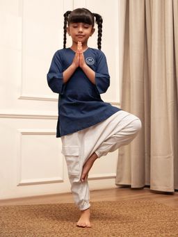 Vastramay - Girls Navy Blue Cotton Kurta with Harem Pant