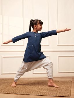 Vastramay - Girls Navy Blue Cotton Kurta with Harem Pant