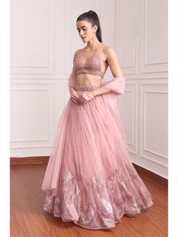 RCKC Aurum - Women Pink Rosewater Fairy Cascade Lehenga With Blouse And Dupatta