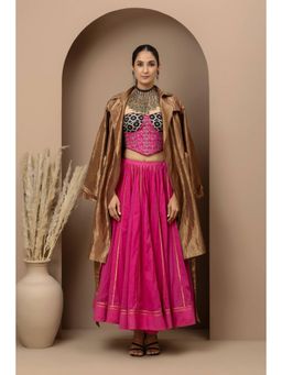 Monika Mathuria Datta - Aari Embroidered Pink Lehenga With Blouse And Jacket
