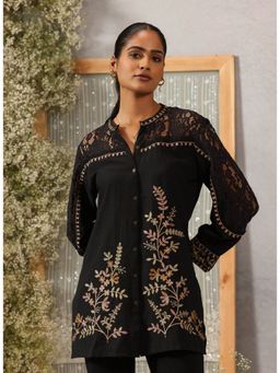 Lakshita - Women Black Viscose Embroidered Shirt
