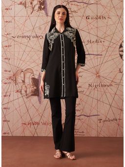 Lakshita - Women Black Crinkled Embroidered Shirt
