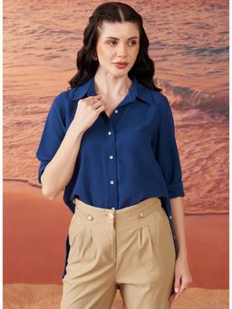 Lakshita - Women Blue Cotton Blend Solid Shirt