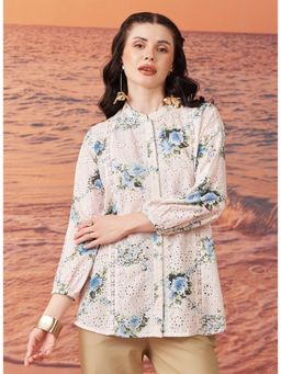 Lakshita - Women Blue Schiffli Printed Shirt