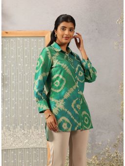 Lakshita - Women Green Cotton Satin Printed Shirt