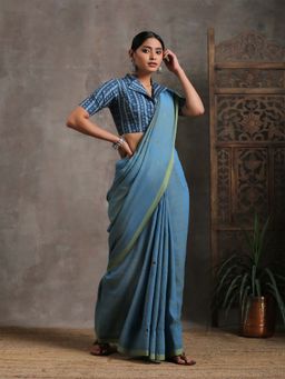 Triyah - Sky with Stars Cotton Handloom Saree without Blouse