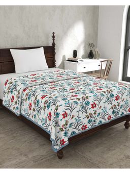 Bella Casa - Single Dohar-Ac Blanket Cotton Red Blue Color Reversible Floral Printed