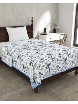Bella Casa - Single Dohar-Ac Blanket Cotton Blue Grey Color Reversible Floral Printed