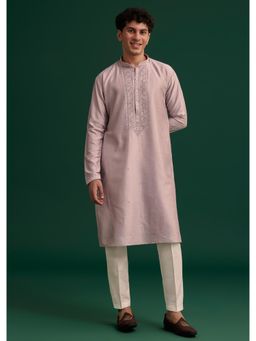 KALKI FASHION - Lilac Silk Hand Embroidered Kurta with Pant (Set of 2)