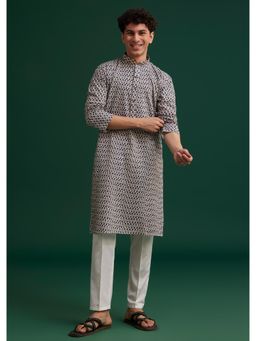 KALKI FASHION - Navy Blue Jaipuri Cotton Block Printed Kurta with Pant (Set of 2)