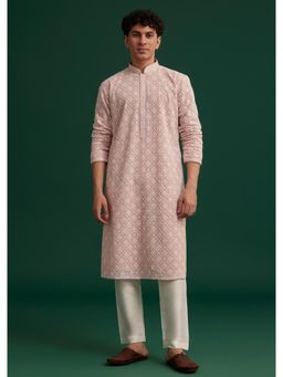 KALKI FASHION - Onion Pink Georgette Embroidered Kurta with Pant (Set of 2)