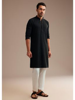 KALKI FASHION - Black Rayon Kurta and Pant with Self Work Embroidery (Set of 2)