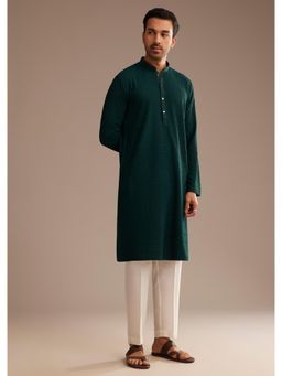KALKI FASHION - Bottle Green Rayon Embroidered Kurta with Pant (Set of 2)