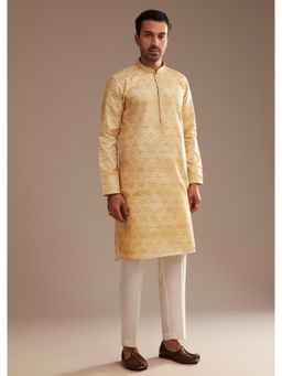KALKI FASHION - Light Yellow Silk Printed Kurta with Pant (Set of 2)