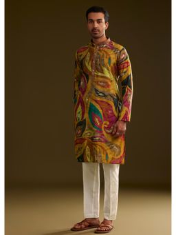 KALKI FASHION - Mustard Multi Color Silk Abstract Printed Kurta with Pant (Set of 2)