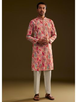 KALKI FASHION - Pink Silk Leaf Printed Kurta with Pant (Set of 2)