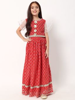 Readiprint - Straight Style Cotton Fabric Red Printed Lehenga Choli (Set of 2)