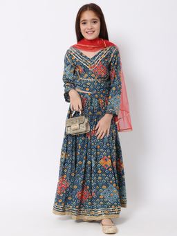 Readiprint - Straight Cotton Blue Printed Lehenga Choli with Dupatta (Set of 3)