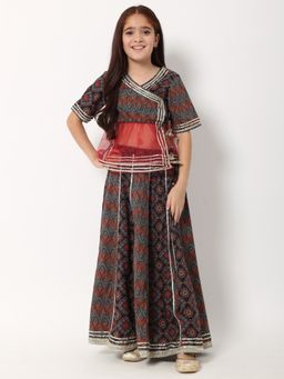 Readiprint - Angrakha Style Cotton Fabric Maroon Lehenga (Set of 2)
