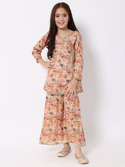 Readiprint - A Line Cotton Yellow Printed Kurti with Sharara (Set of 2)