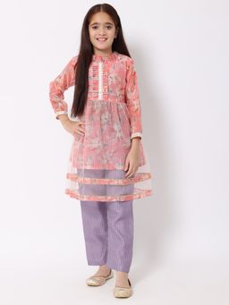 Readiprint - Organza Pink Color Printed Frock with Pyjama (Set of 2)