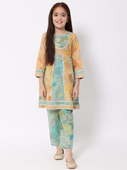 Readiprint - Anarkali Style Cotton Fabric Mustard Kurti and Pyjama (Set of 2)
