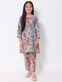 Readiprint - Anarkali Style Cotton Fabric Blue Kurti and Pyjama (Set of 2)