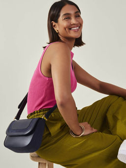 Accessorize London - Navy Blue Suedette Flap Sling Bag