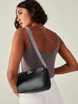Accessorize London - Women's Black Twist-Lock Chain Shoulder Bag