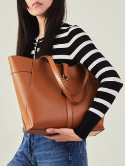 Accessorize London - Women's Brown Metal Detail Tote Bag