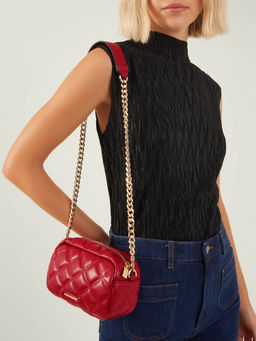 Accessorize London - Women's Red Quilted Chunky Chain Sling Bag